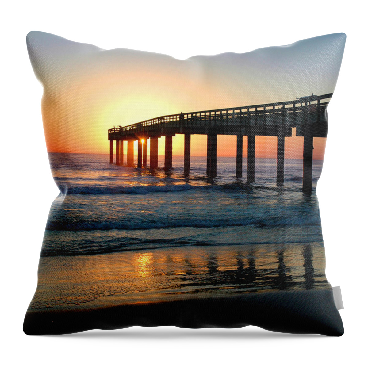 Sun Throw Pillow featuring the photograph Sunrise at the Pier by Rod Seel