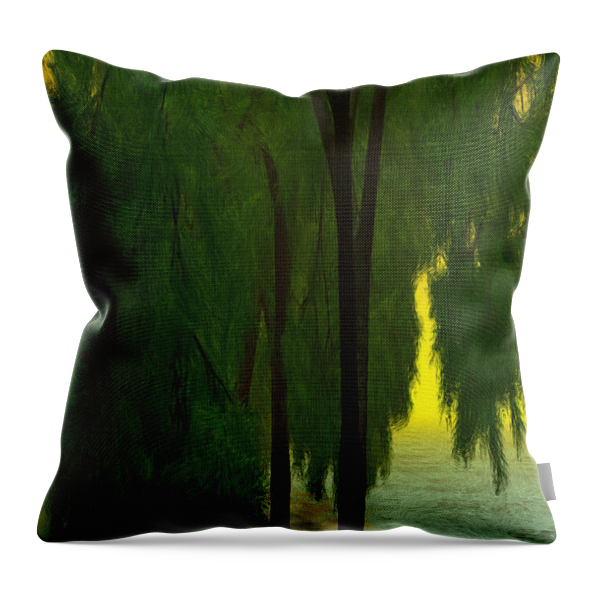 Yellow Throw Pillow featuring the painting Sunrise At Waters Edge by Wayne Bonney