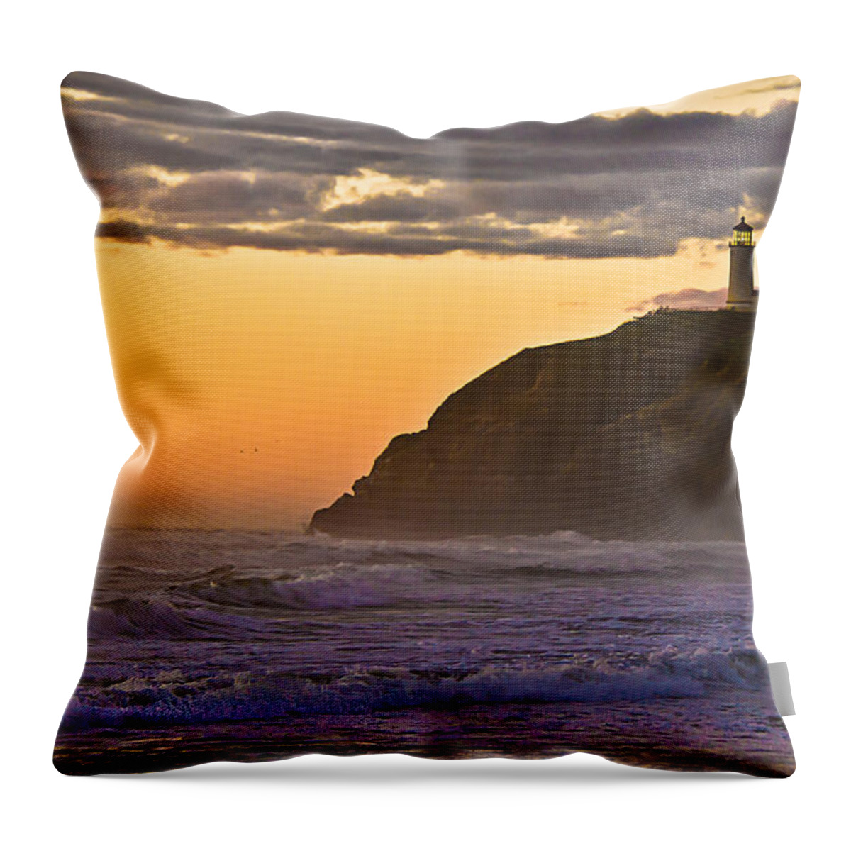 Lighthouse Throw Pillow featuring the photograph Sunset at North Head II by Robert Bales