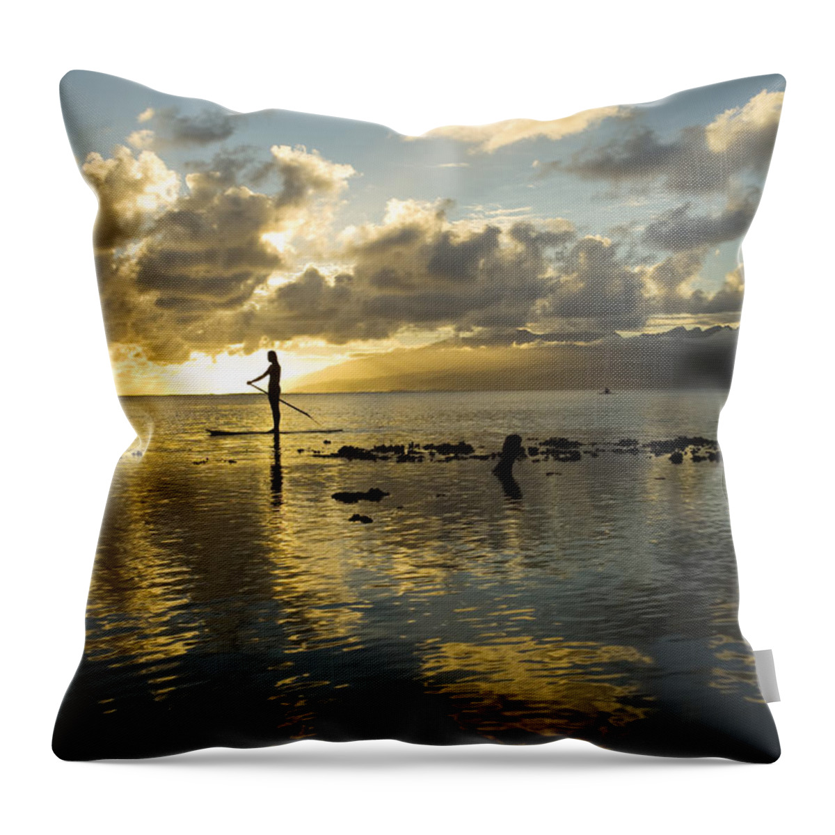 Active Throw Pillow featuring the photograph Sunset Paddler by Dana Edmunds - Printscapes