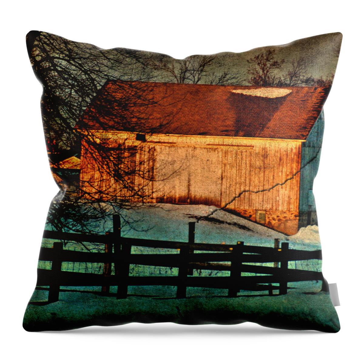 Jma Throw Pillow featuring the photograph Sunset Reflects - Aged Photo by Janice Adomeit