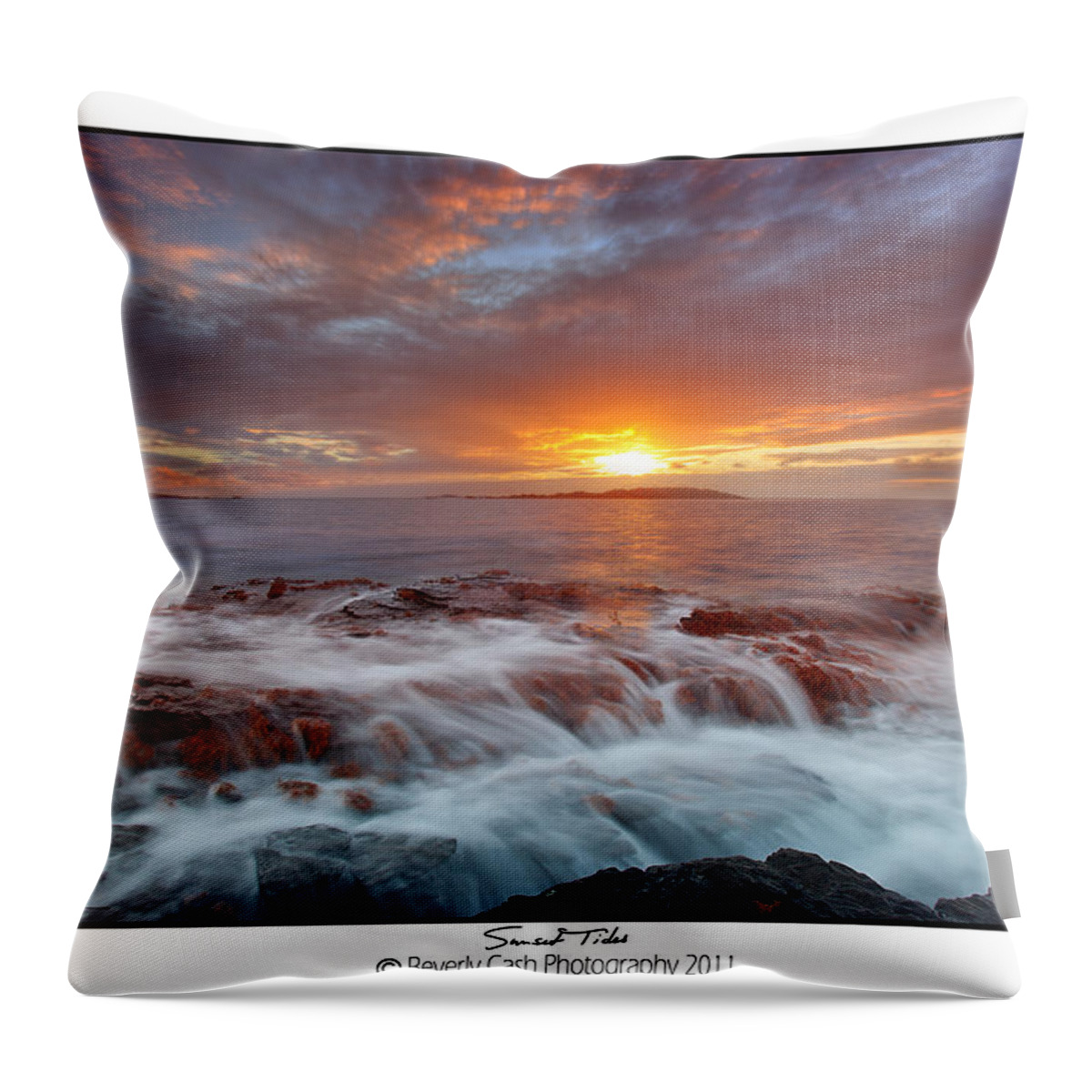  Seascape Throw Pillow featuring the photograph Sunset Tides - Cemlyn by B Cash