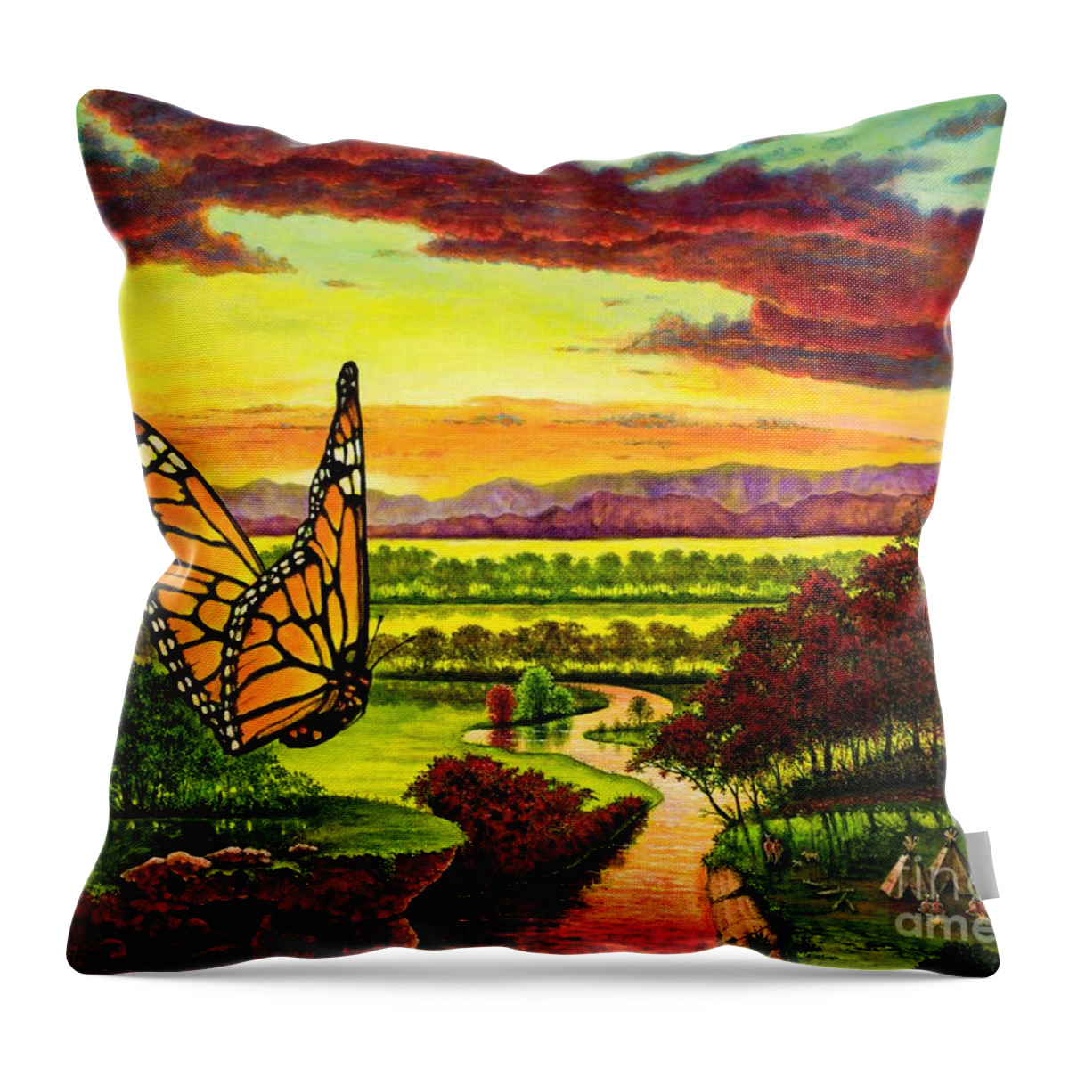Butterfly Throw Pillow featuring the painting Sunshine Traveler-Monarch by Michael Frank