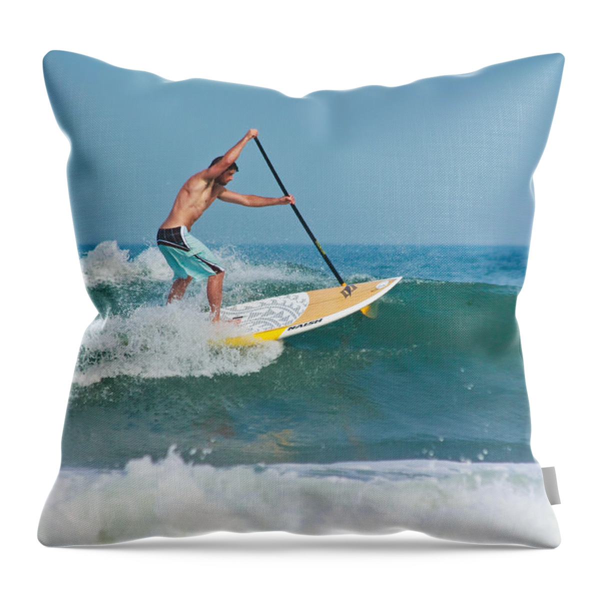 Surfing Throw Pillow featuring the photograph Surfing and Paddling by Ann Murphy