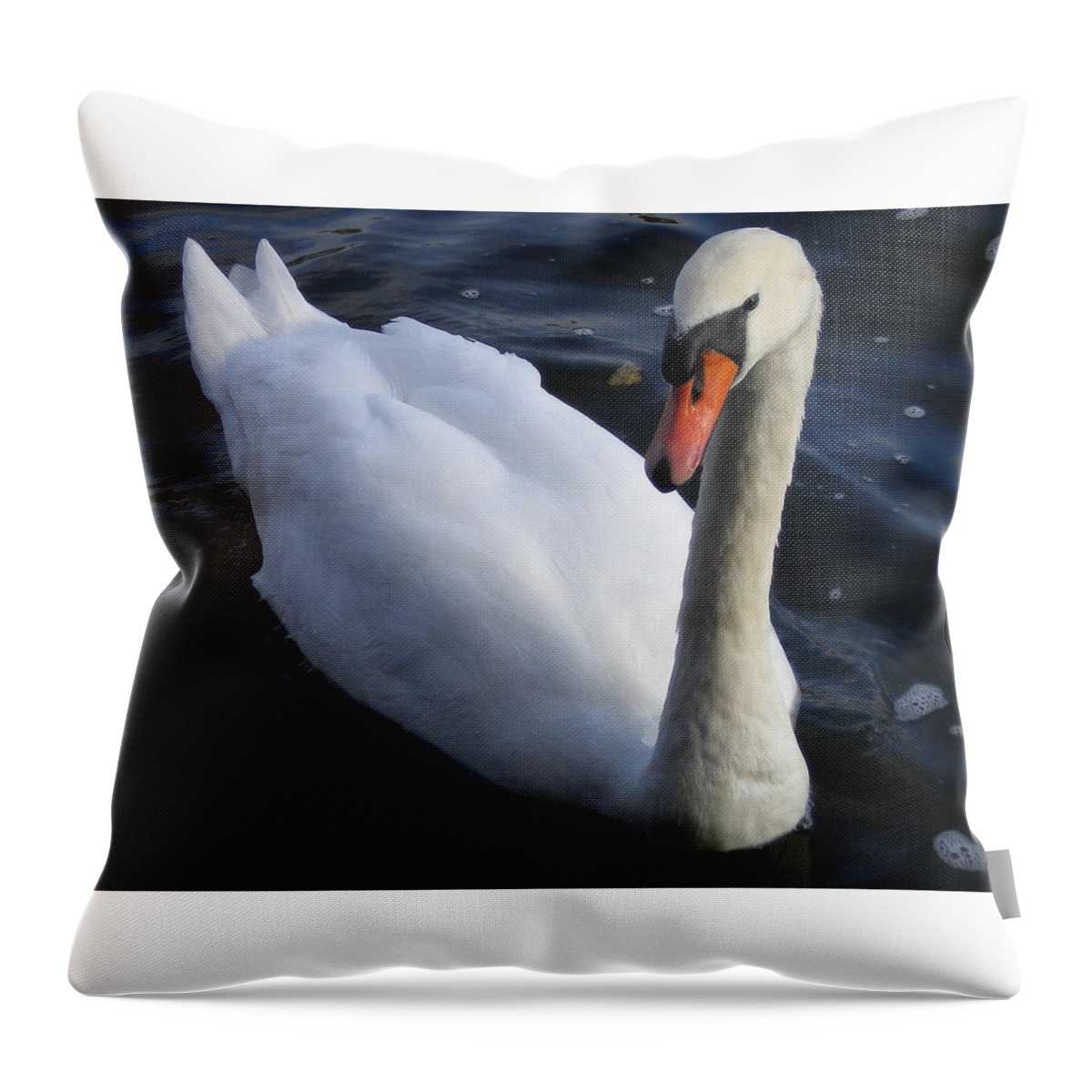 Coletteguggenheim Throw Pillow featuring the photograph Swan flying in the water Denmark by Colette V Hera Guggenheim