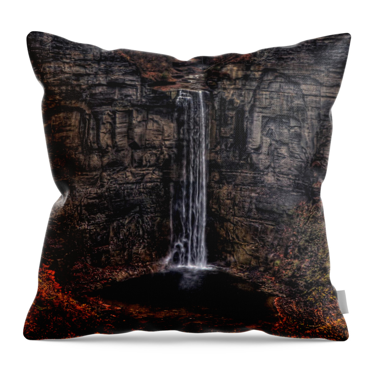 Waterfall Throw Pillow featuring the photograph Taughannok Falls II - HDR by Richard Ortolano