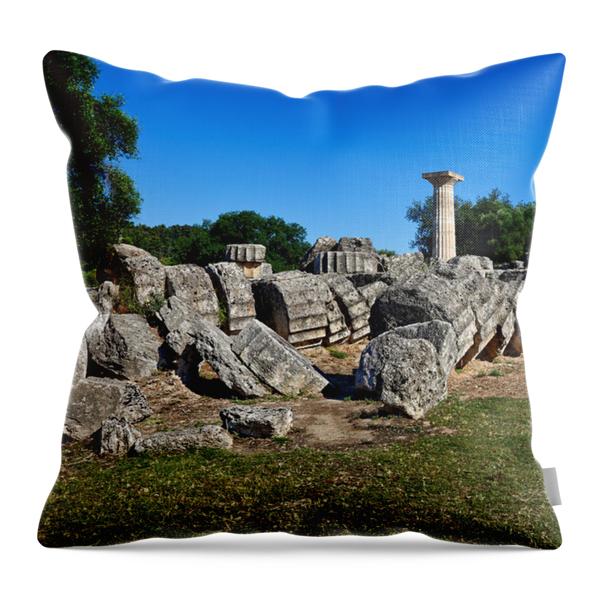 Ancient Throw Pillow featuring the photograph Temple of Zeus - Ancient Olympia by Constantinos Iliopoulos