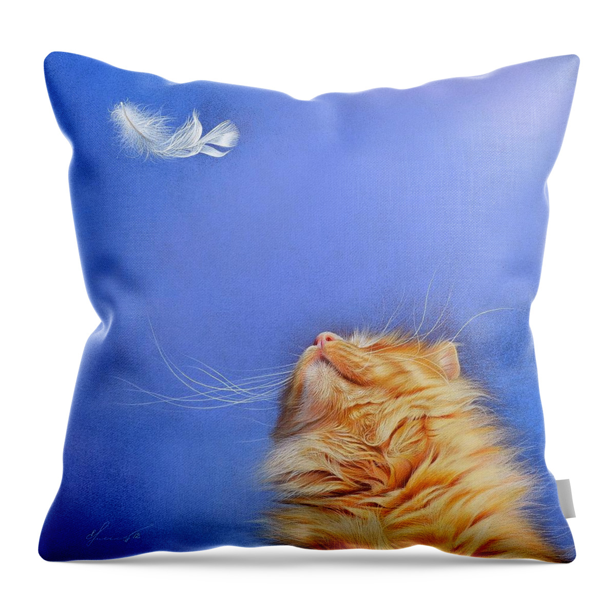 Cat Throw Pillow featuring the drawing Temptation by Elena Kolotusha