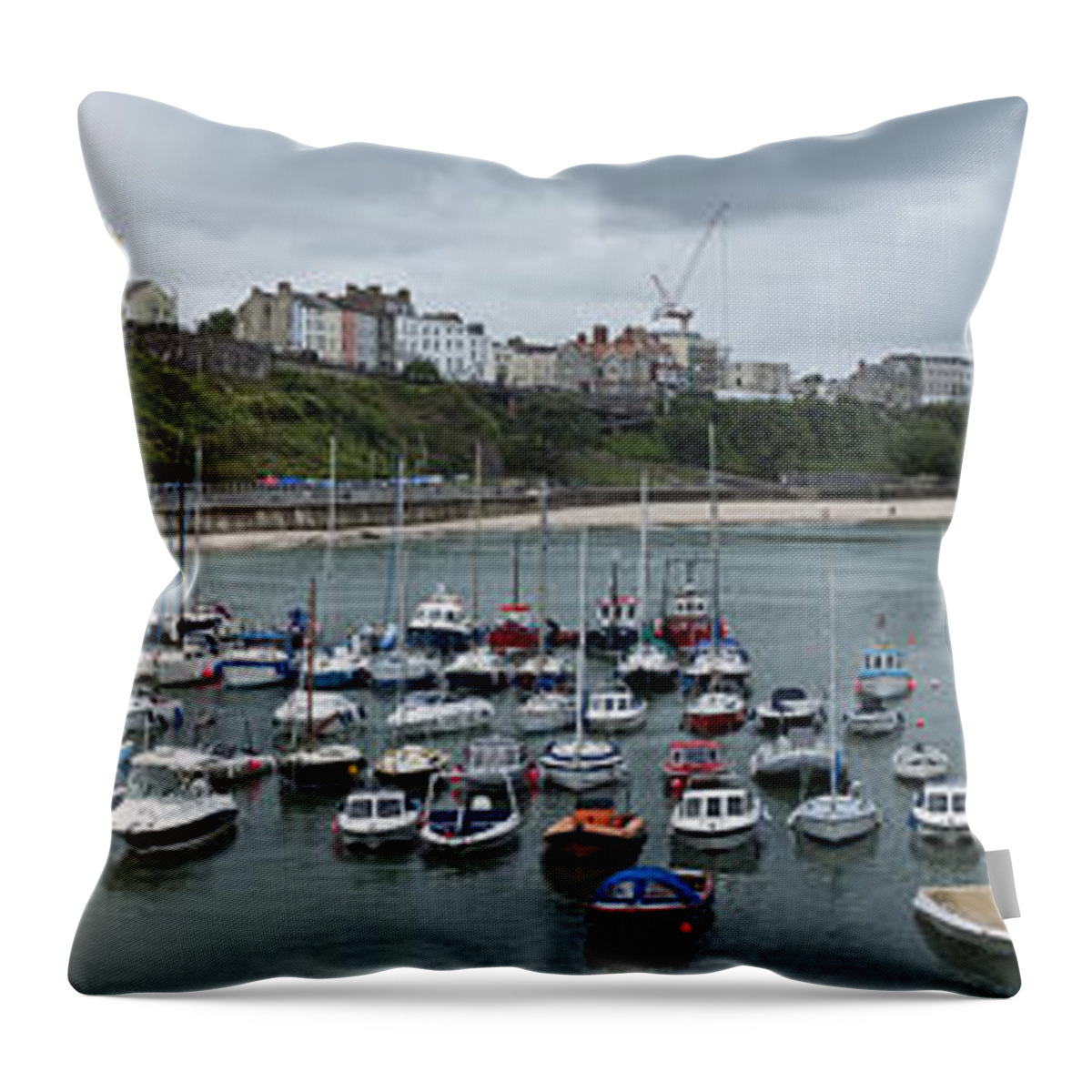 Tenby Throw Pillow featuring the photograph Tenby Harbour Panorama by Steve Purnell