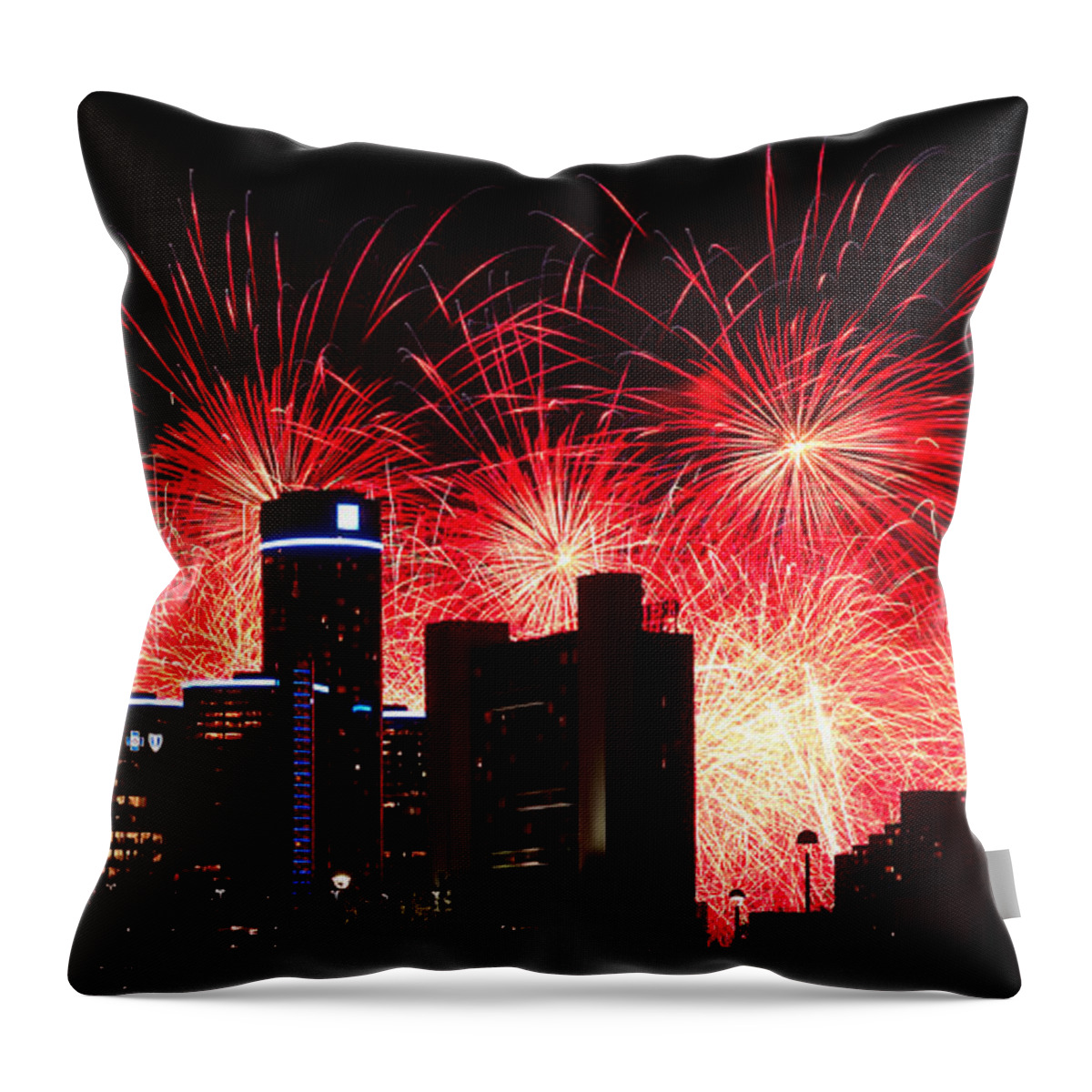 The Throw Pillow featuring the photograph The 54th Annual Target Fireworks in Detroit Michigan - Version 2 by Gordon Dean II