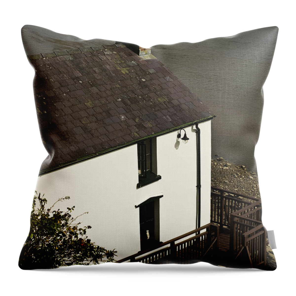 The Boathouse Laugharne Throw Pillow featuring the photograph The Boathouse at Laugharne by Steve Purnell