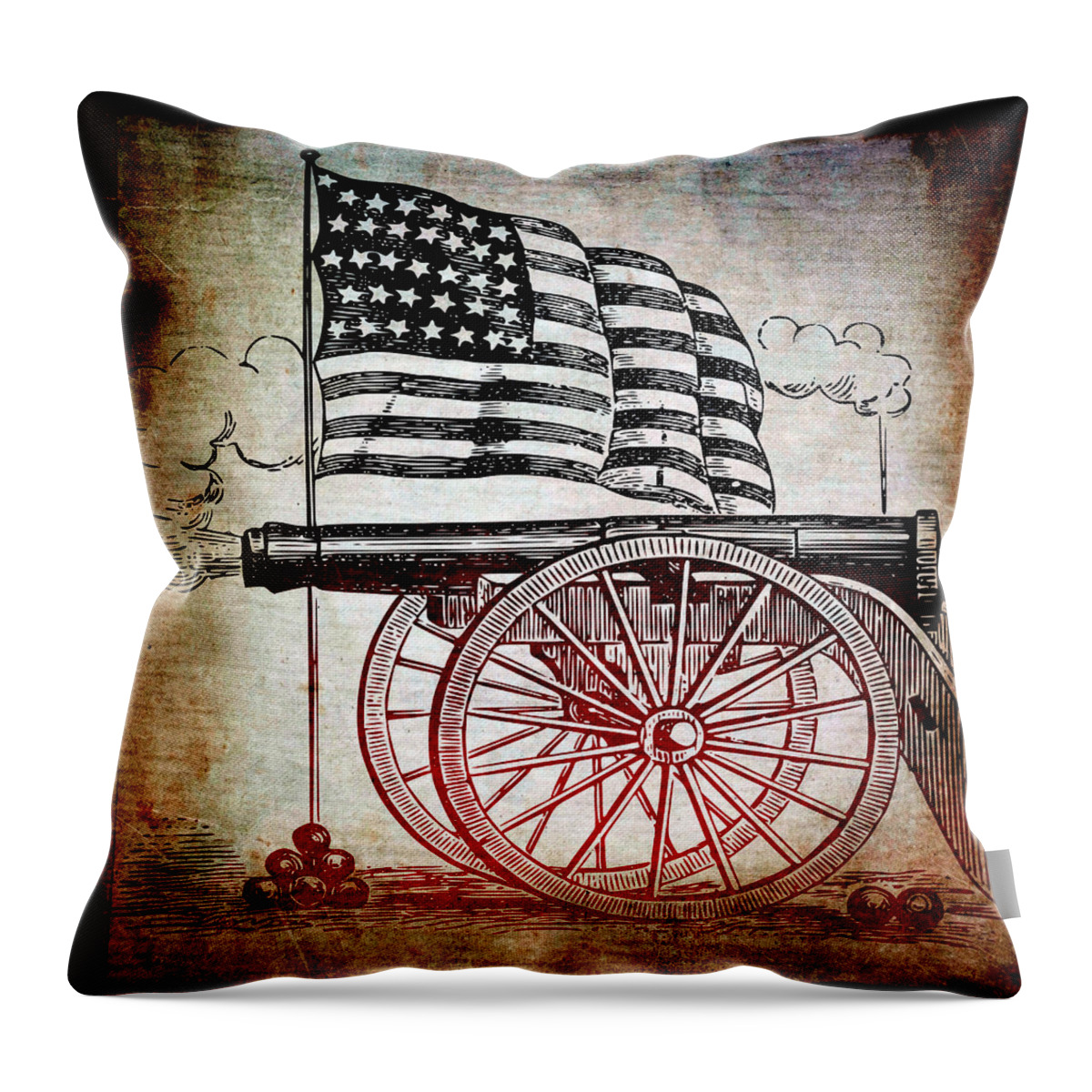 United Throw Pillow featuring the mixed media The Bombs Bursting In Air by Angelina Tamez