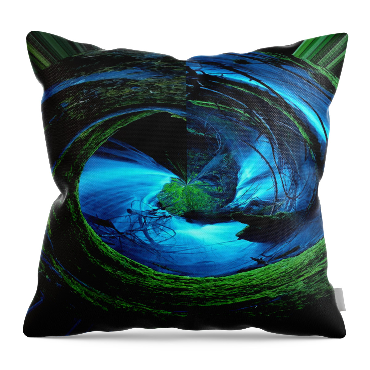 Green Throw Pillow featuring the digital art The Center Of My Waterfall by Teri Schuster