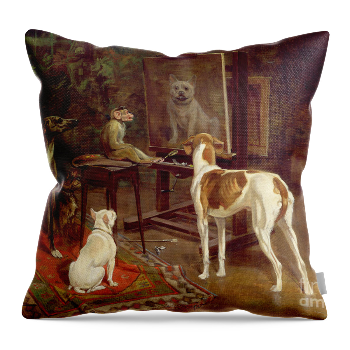 The Critics Throw Pillow featuring the painting The Critics by A Vimar