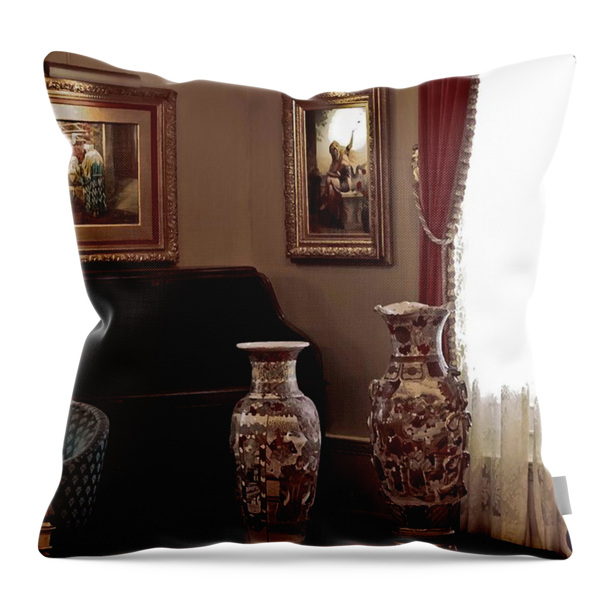 Flagler College Throw Pillow featuring the photograph The Empty Desk by DigiArt Diaries by Vicky B Fuller
