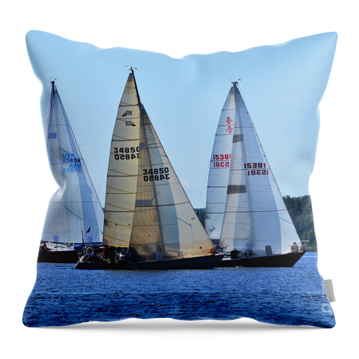 Sail Boats Throw Pillow featuring the photograph The Finish Line by Ronald Grogan