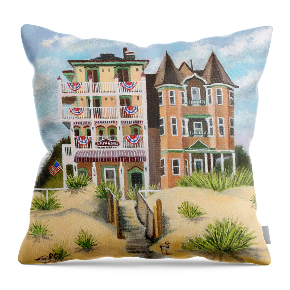 Hotel Throw Pillow featuring the painting The Laington Inn In Ocean Grove. N.J. by Madeline Lovallo