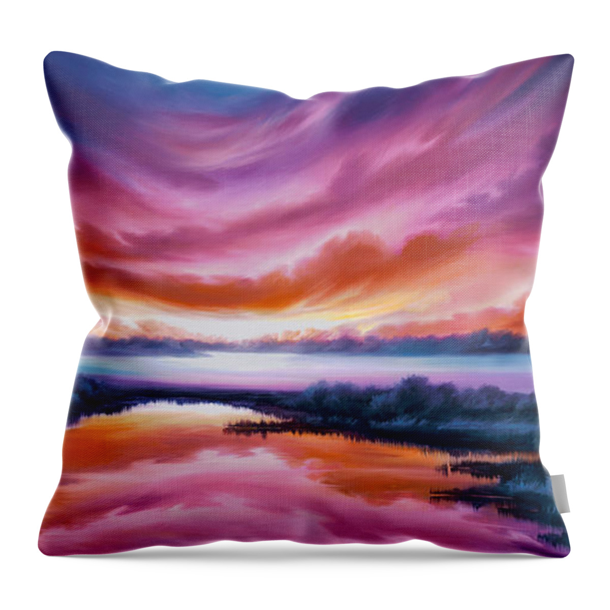 Sunrise; Sunset; Power; Glory; Cloudscape; Skyscape; Purple; Red; Blue; Stunning; Landscape; James C. Hill; James Christopher Hill; Jameshillgallery.com; Ocean; Lakes; Sky Throw Pillow featuring the painting The Last Sunset by James Hill