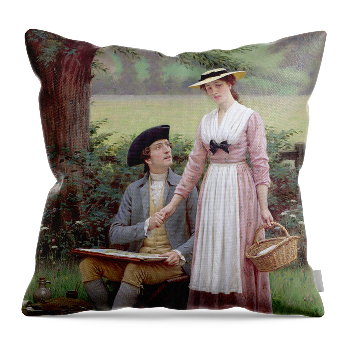 The Lord Of Burleigh Throw Pillow featuring the painting The Lord of Burleigh by Edmund Blair Leighton