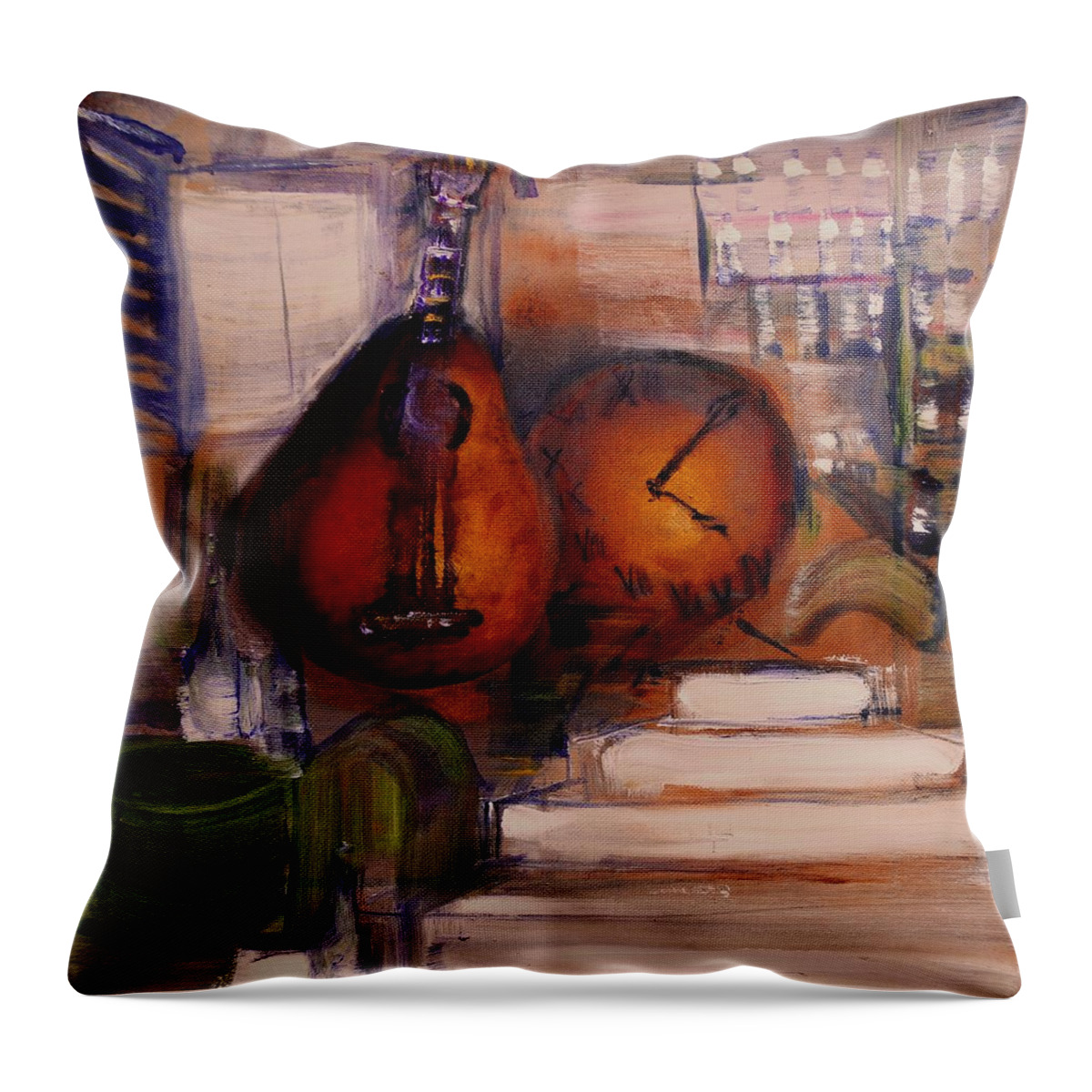Stil Life Throw Pillow featuring the painting The Mandolin by Evelina Popilian