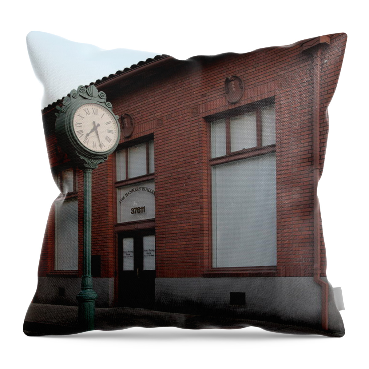 Niles Town Plaza Throw Pillow featuring the photograph The Old Banker's Building - 5D18429 by Wingsdomain Art and Photography