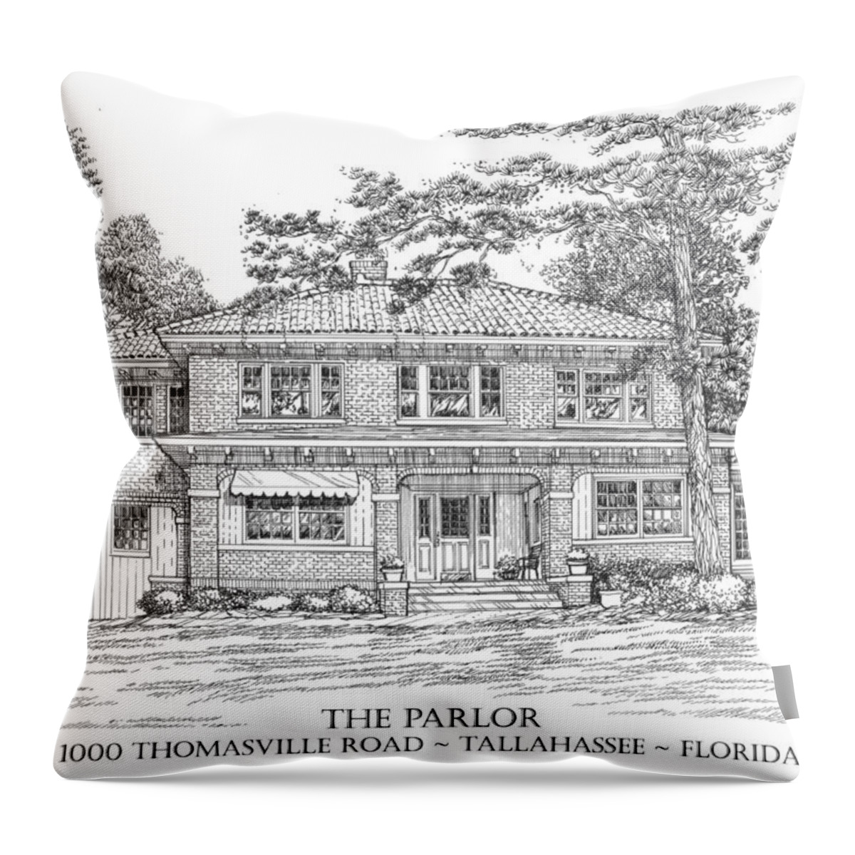 Historical Throw Pillow featuring the drawing The Parlor Tallahassee Florida by Audrey Peaty