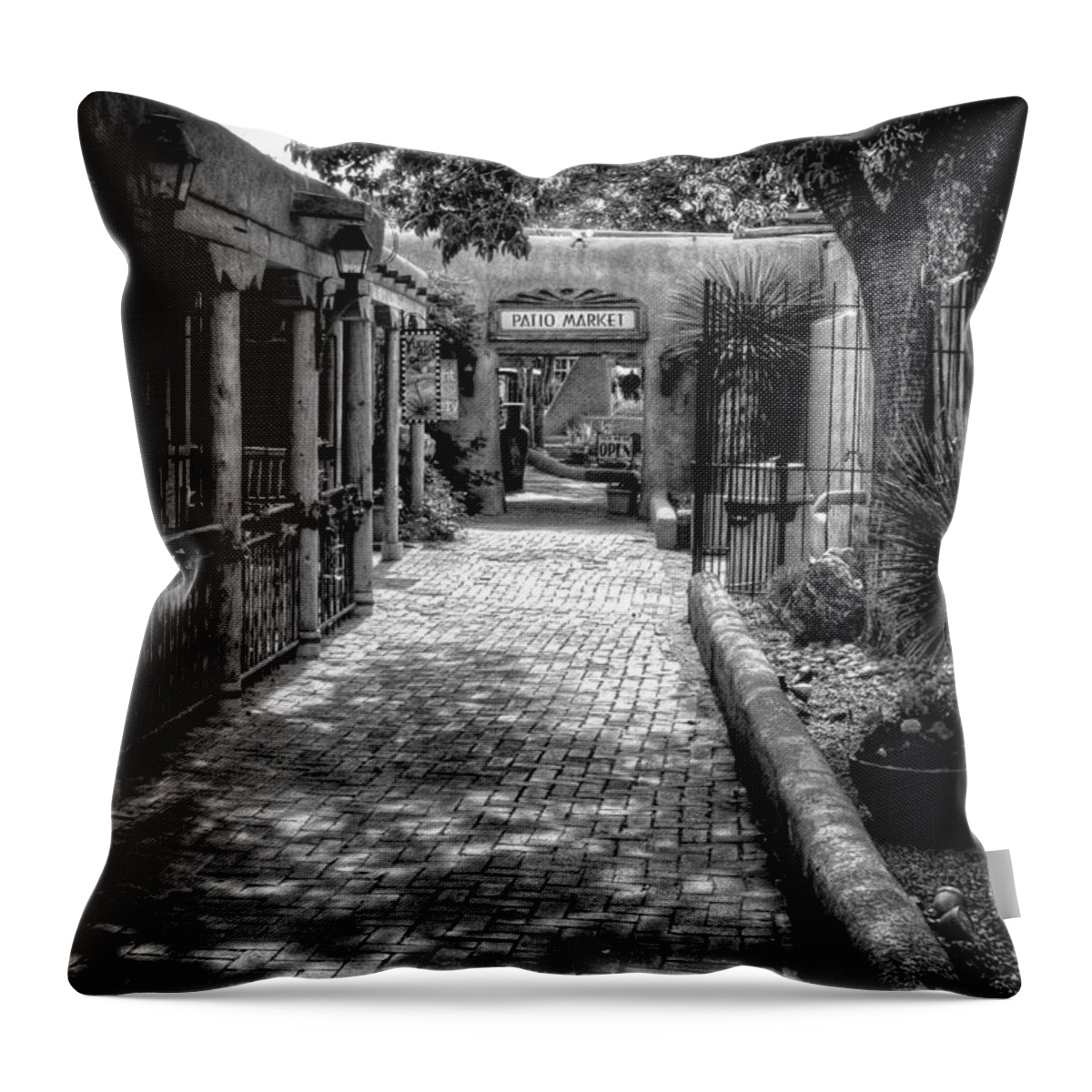 New Mexico Throw Pillow featuring the photograph The Patio Market in Albuquerque by David Patterson