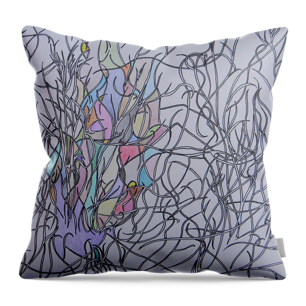 The Phoenix Throw Pillow featuring the drawing The Phoenix by Marwan George Khoury