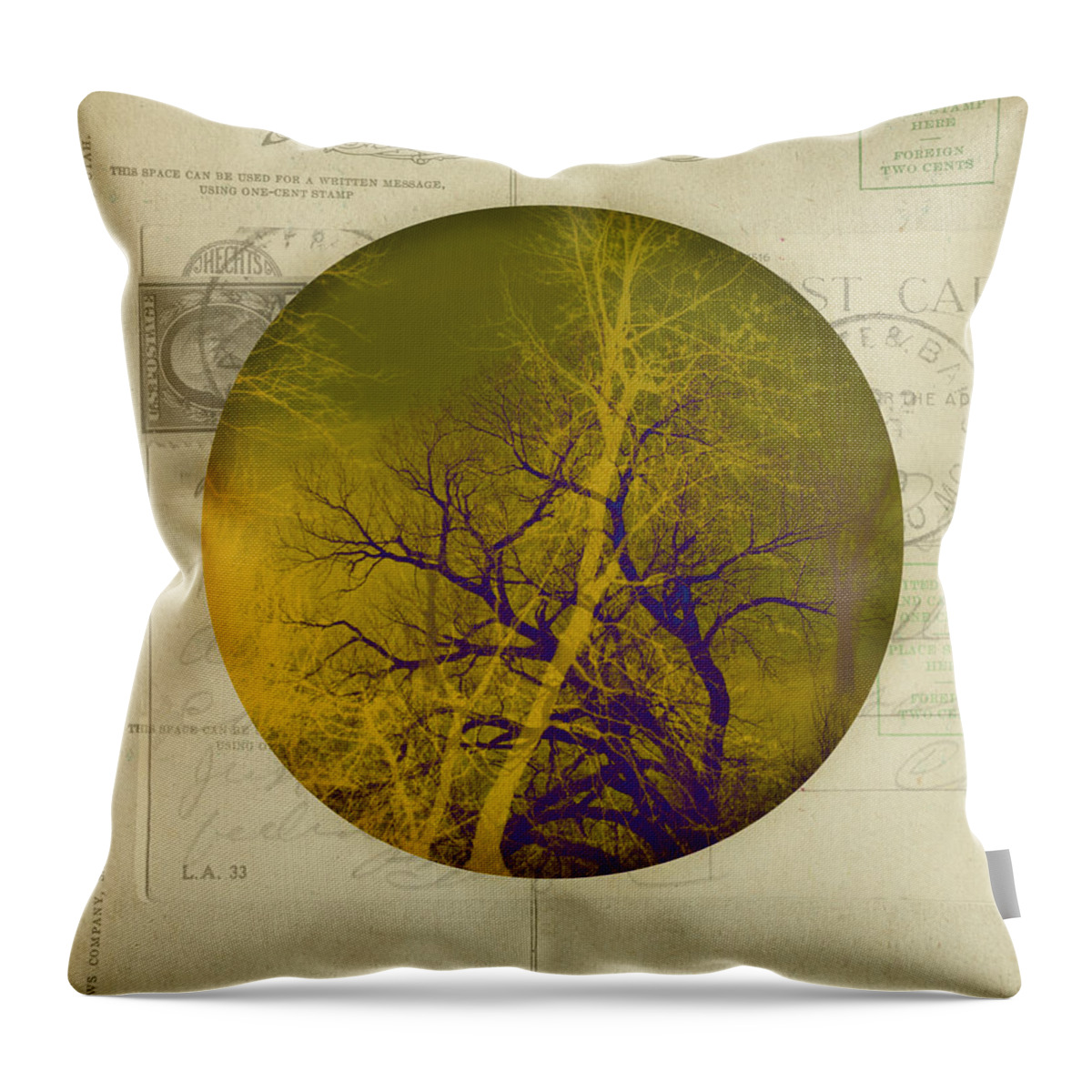 Mixed Media Throw Pillow featuring the mixed media The Postcard by Ann Powell