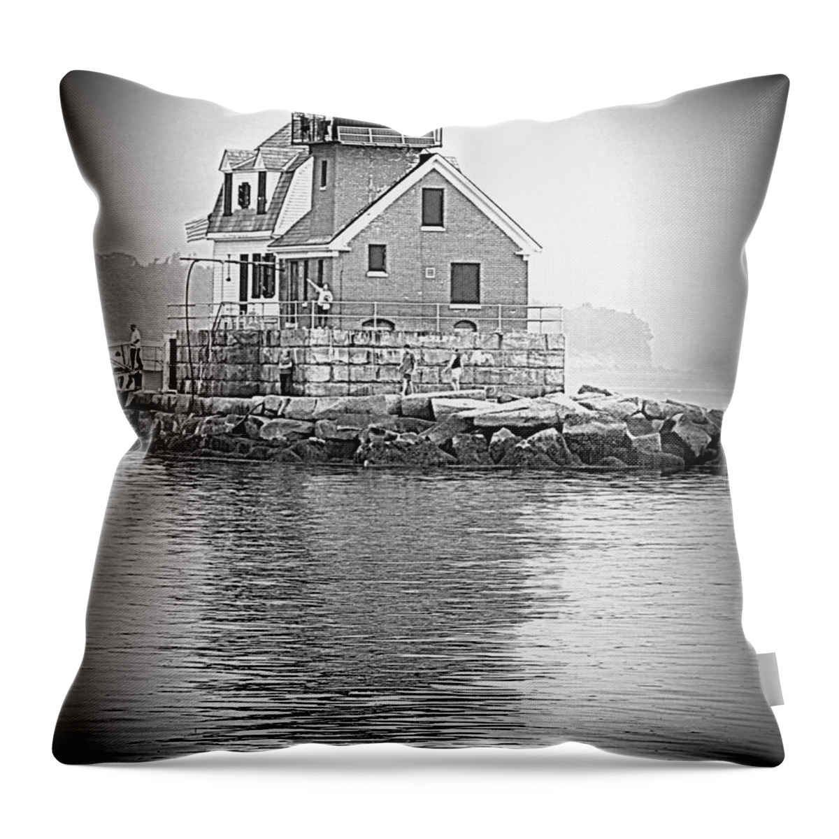 Seascape Throw Pillow featuring the photograph The Rockland Breakwater Light by Doug Mills
