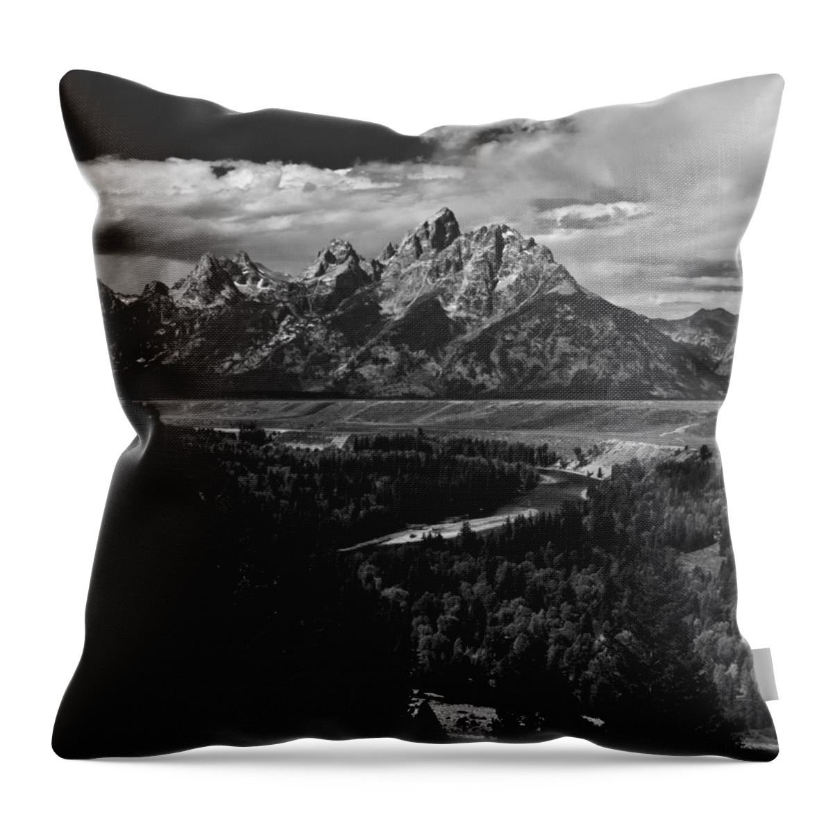 Grand Throw Pillow featuring the photograph The Tetons - Il BW by Larry Carr