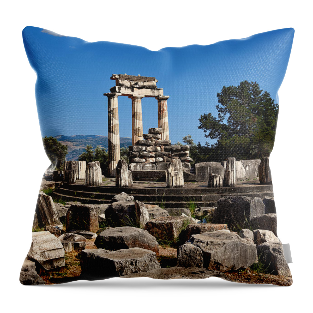 Ancient Throw Pillow featuring the photograph The Tholos - Delphi by Constantinos Iliopoulos