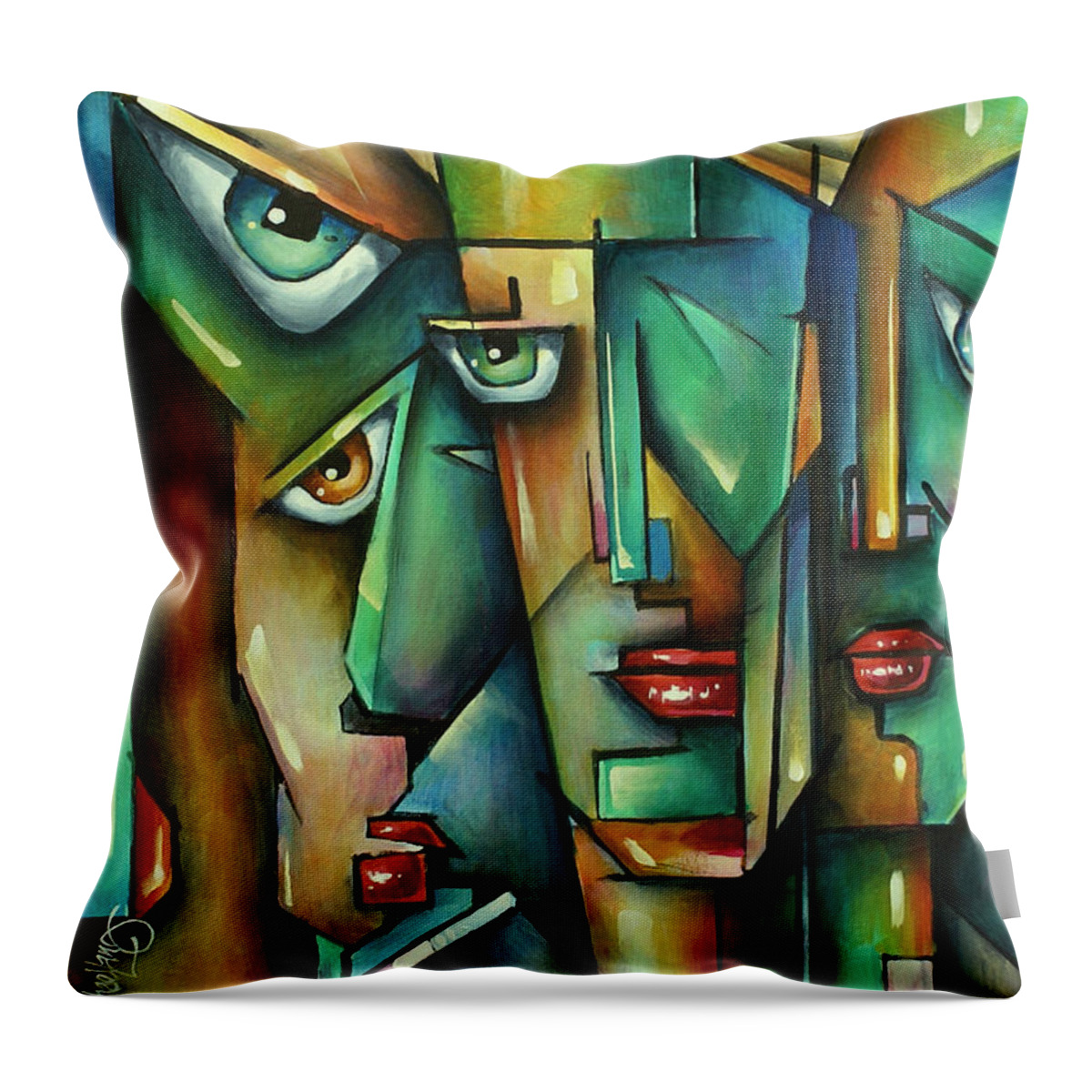 Urban Expressions Throw Pillow featuring the painting The Wall by Michael Lang
