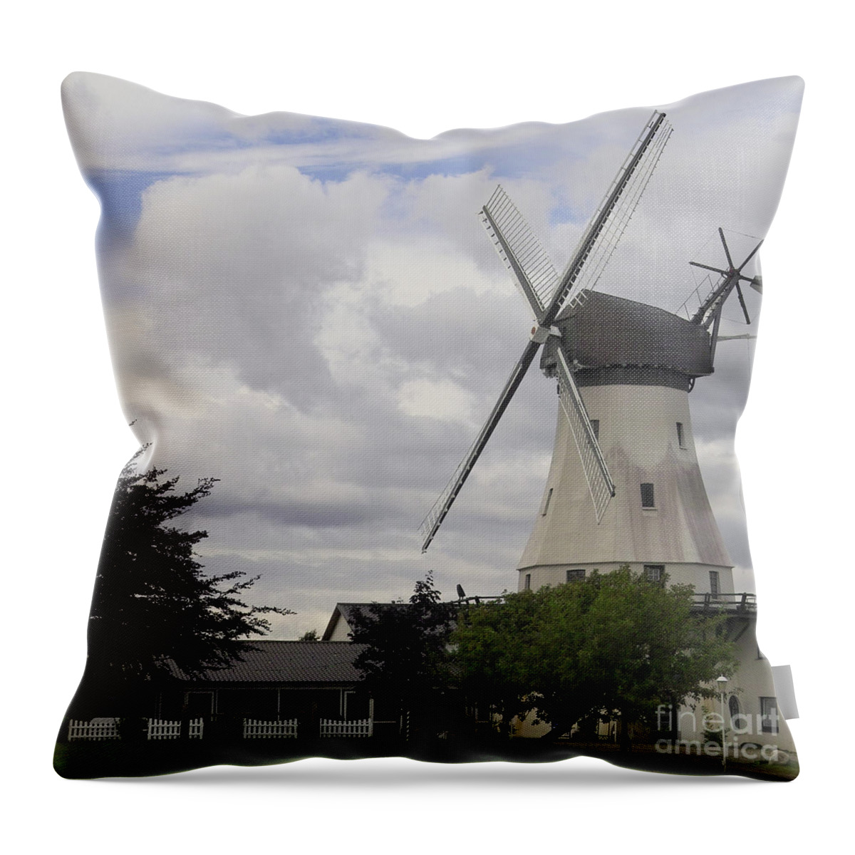 Windmills Throw Pillow featuring the photograph The White Windmill by Heiko Koehrer-Wagner