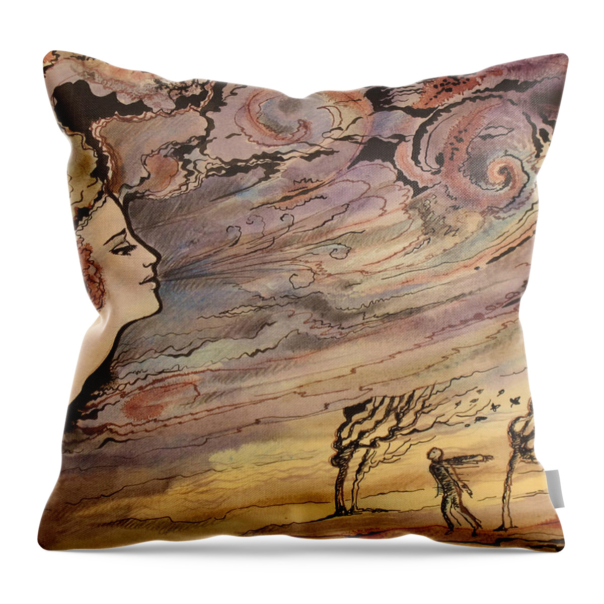 Woman Throw Pillow featuring the painting The wind by Valentina Plishchina