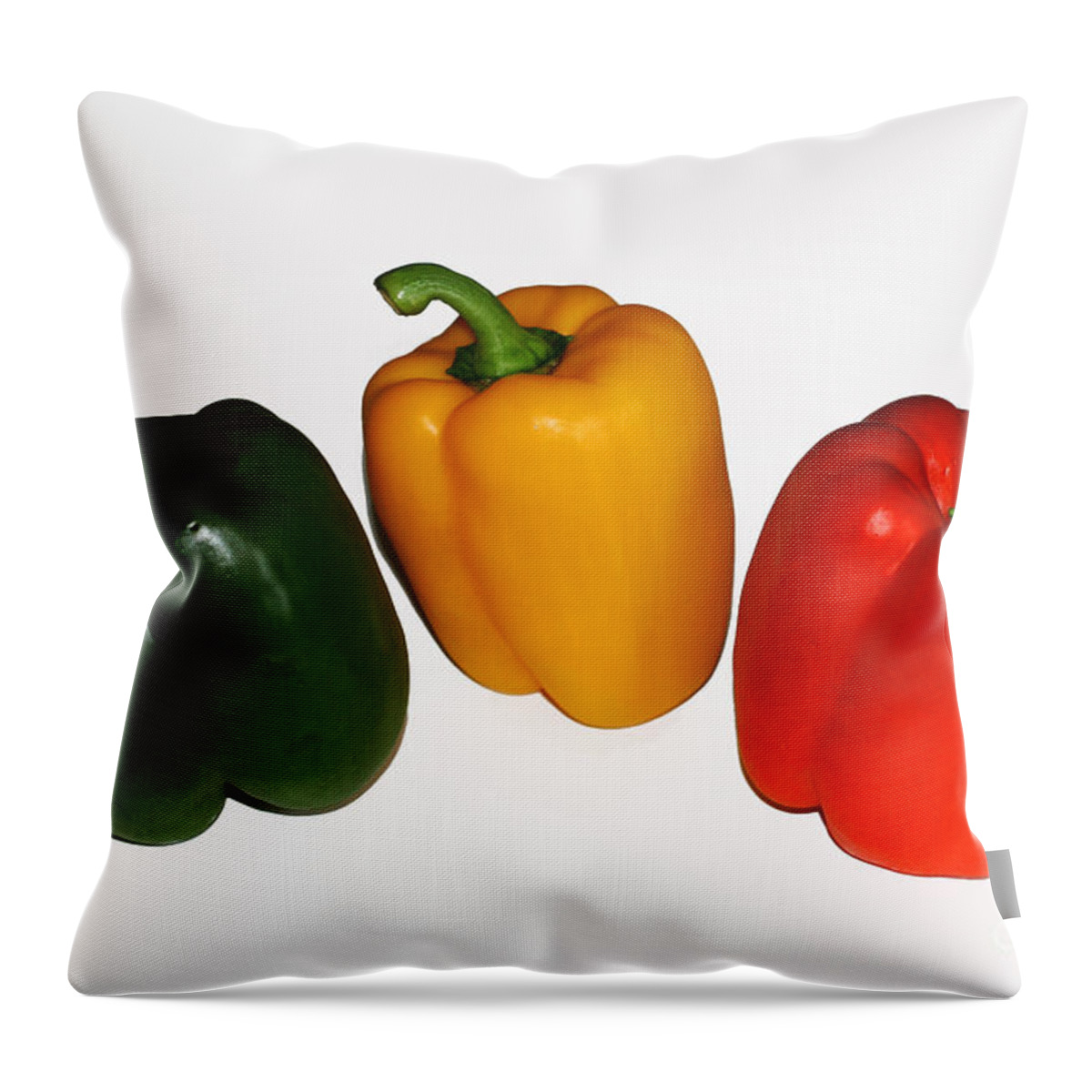 Pepper Throw Pillow featuring the photograph Three Bell Peppers by Barbara McMahon