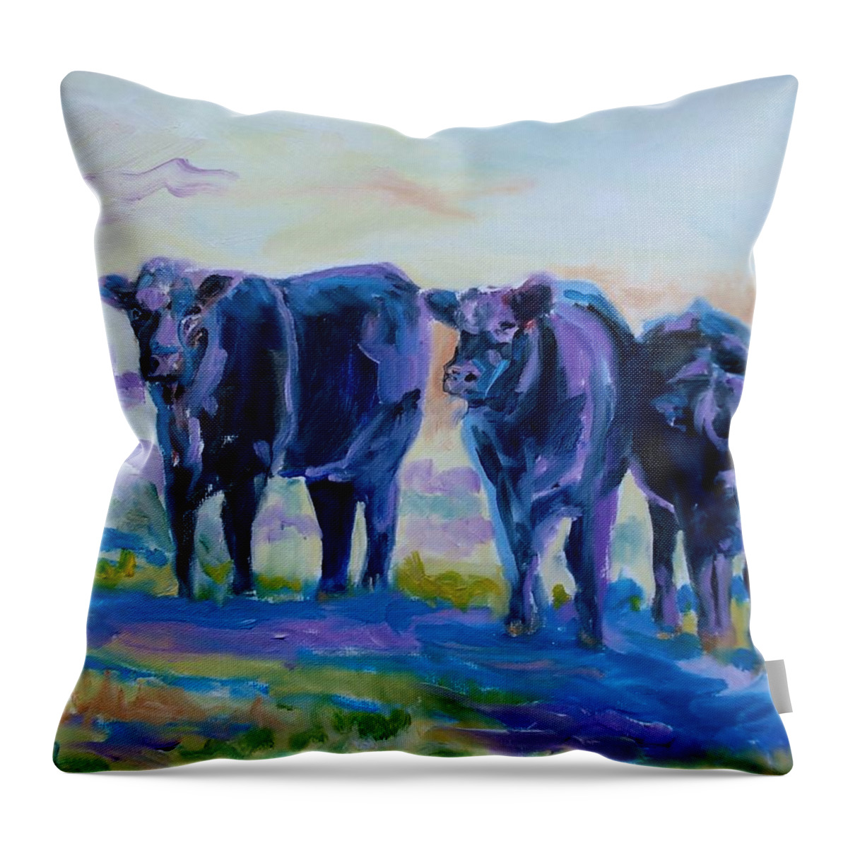 Donna Tuten Throw Pillow featuring the painting Three Mooges by Donna Tuten