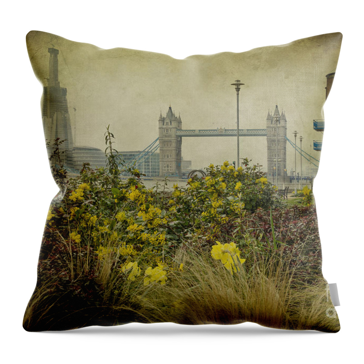 Tower Bridge Throw Pillow featuring the photograph Tower Bridge in Springtime. by Clare Bambers
