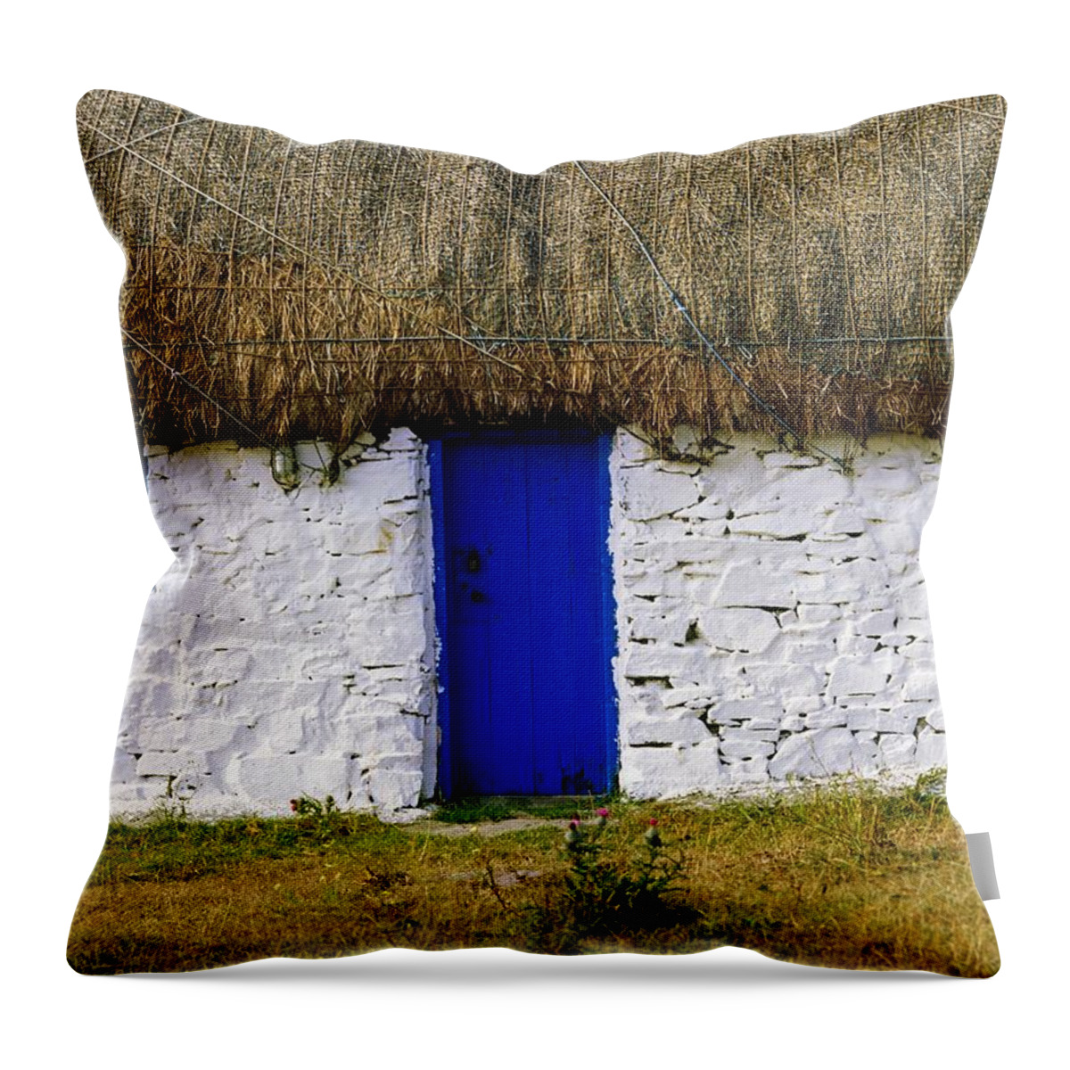 Building Throw Pillow featuring the photograph Traditional Cottages, Co Galway, Ireland by The Irish Image Collection 