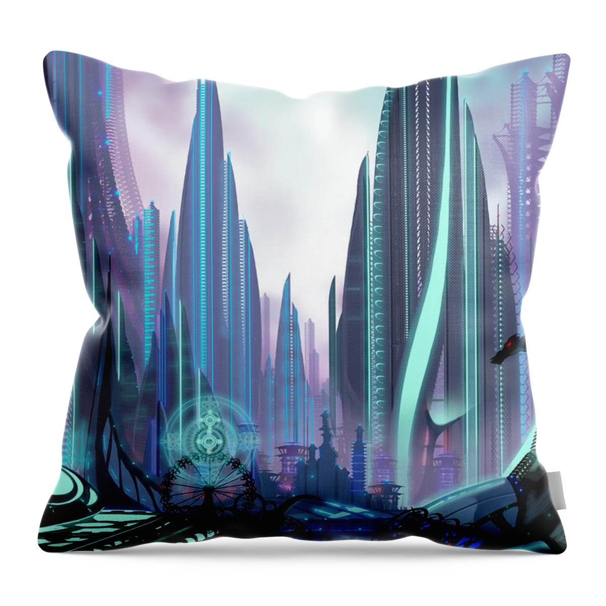 Science Fiction City Throw Pillow featuring the painting Transia by James Hill