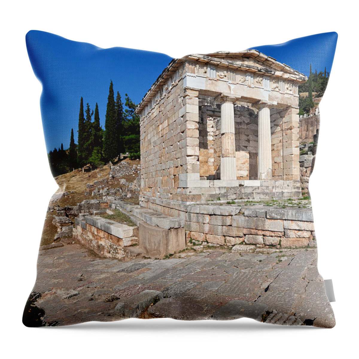 Ancient Throw Pillow featuring the photograph Treasury of the Athenians - Delphi by Constantinos Iliopoulos