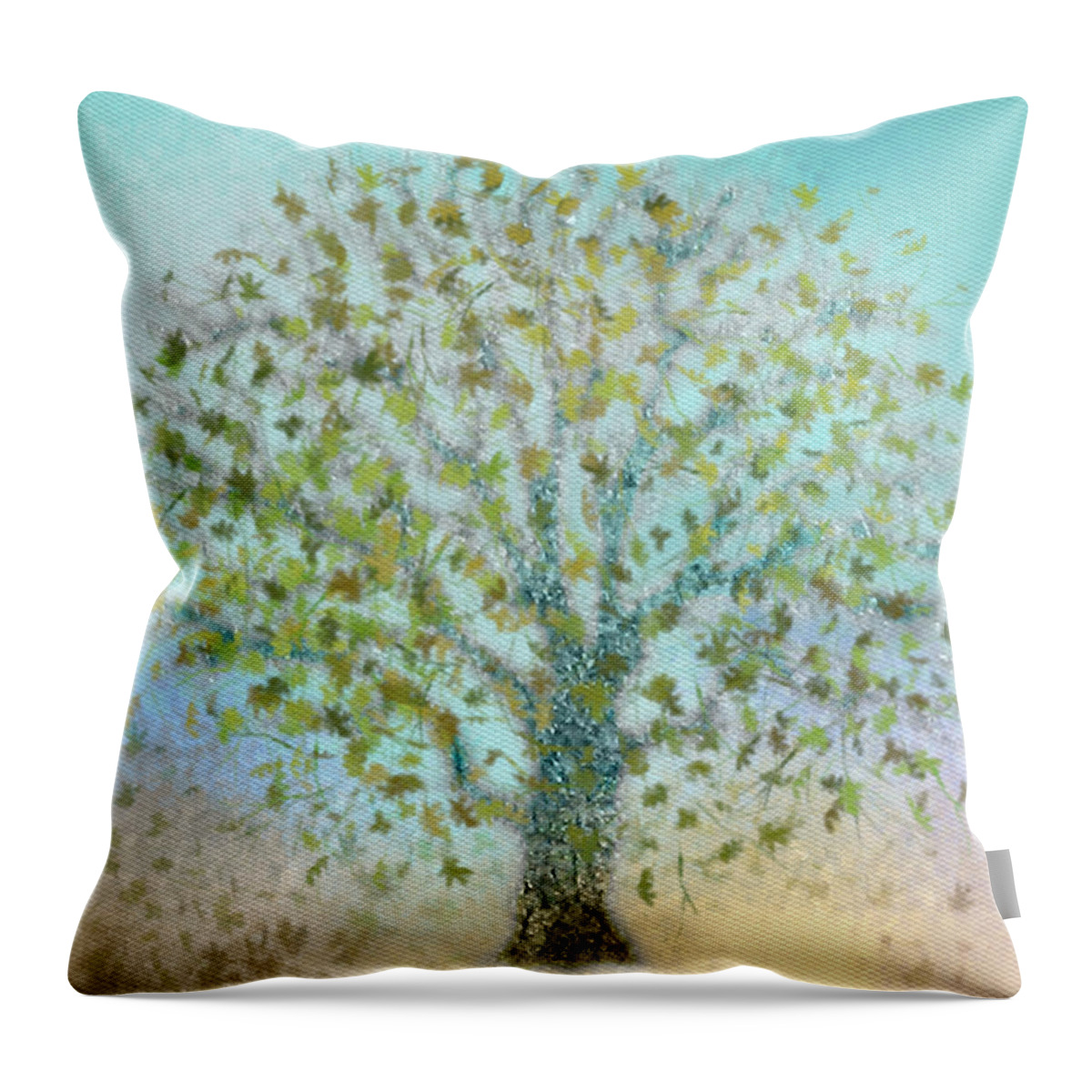 Tree Throw Pillow featuring the painting Tree In Autumn by Gina Manley