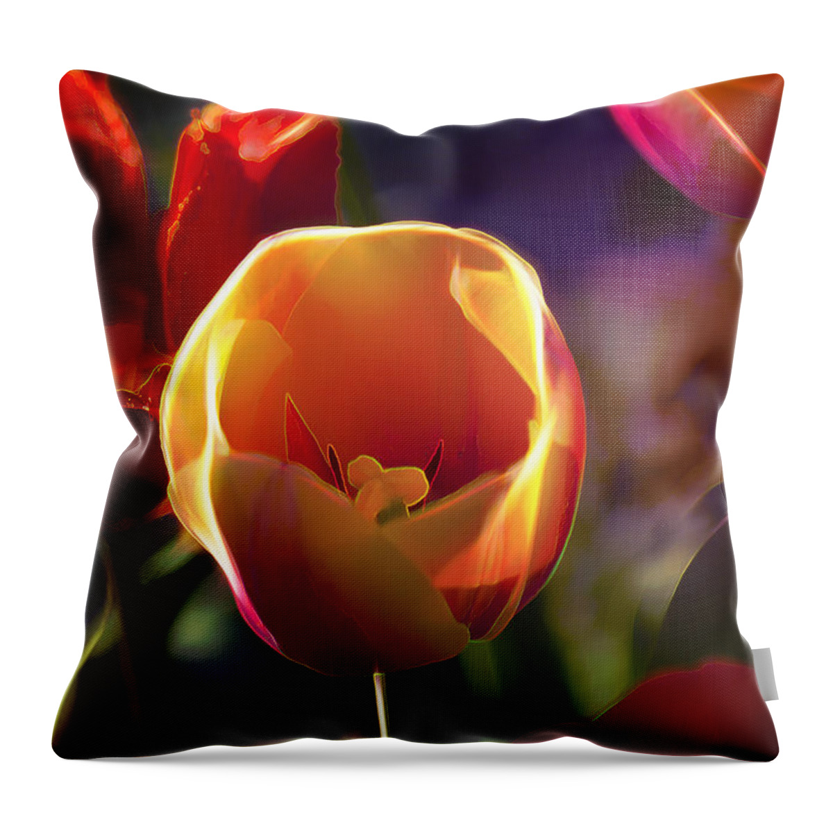 Flowers Throw Pillow featuring the photograph Tulips Through Rose Colored Glass by Bill and Linda Tiepelman