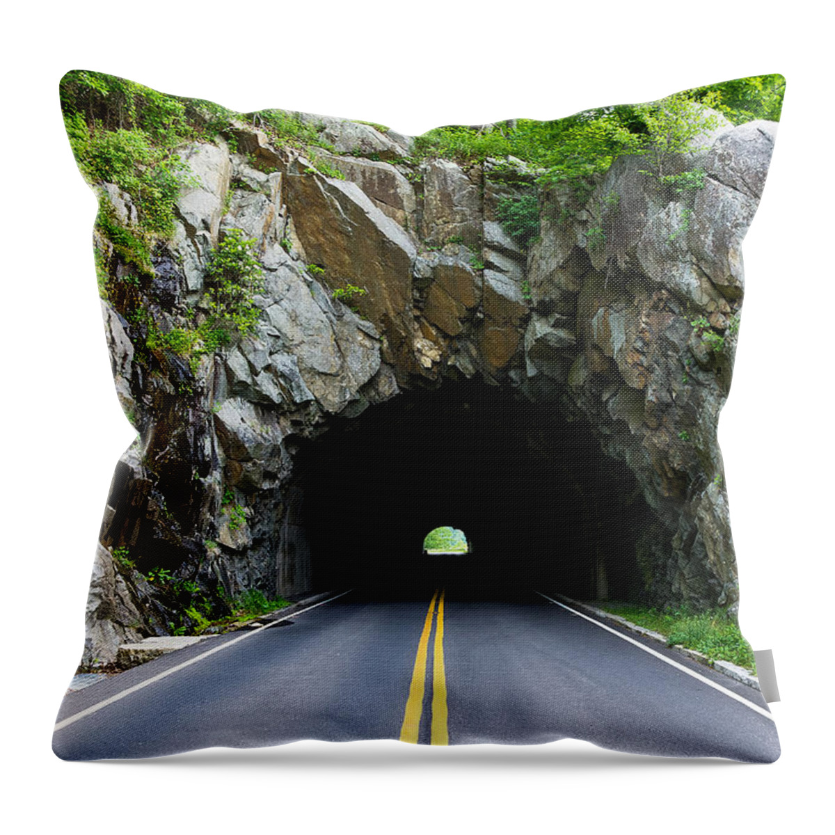 Skyline Drive Throw Pillow featuring the photograph Tunnel on a Lonely Road by Lori Coleman