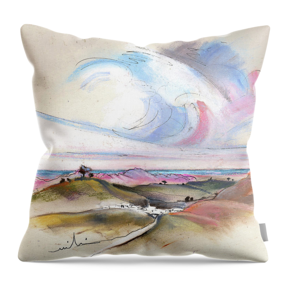 Spain Throw Pillow featuring the painting Turre in Spain 01 by Miki De Goodaboom