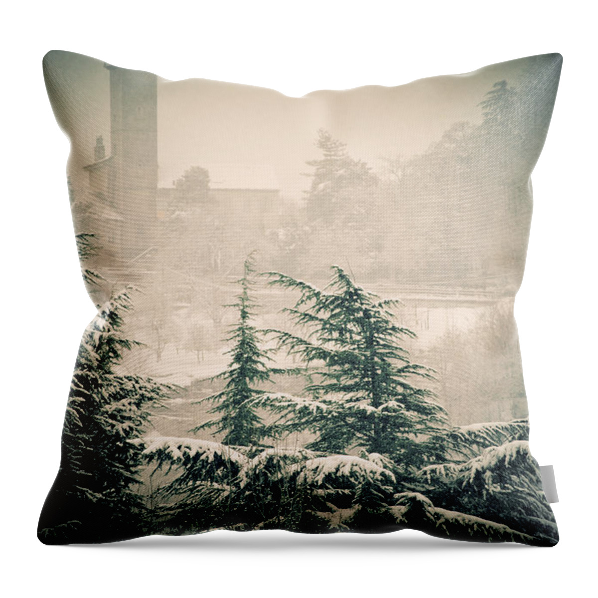 Turret Throw Pillow featuring the photograph Turret in snow by Silvia Ganora