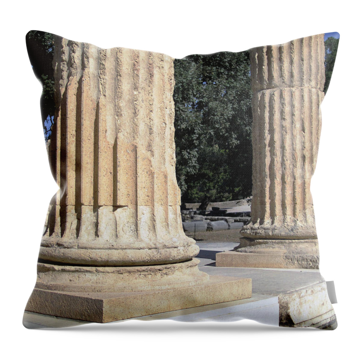 Olympia Throw Pillow featuring the photograph Twin Columns Olympia Greece by John Shiron