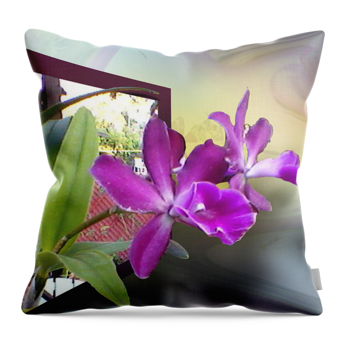 Orchid Throw Pillow featuring the digital art Two Orchids by Ginny Schmidt