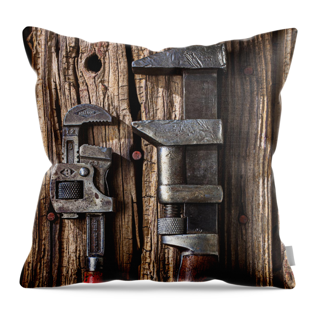 Two Wrenches Throw Pillow featuring the photograph Two wrenches by Garry Gay