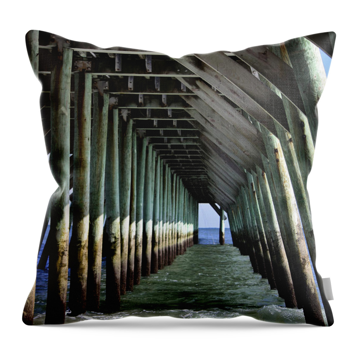 Sunlight Throw Pillow featuring the photograph Under the Pier by Teresa Mucha